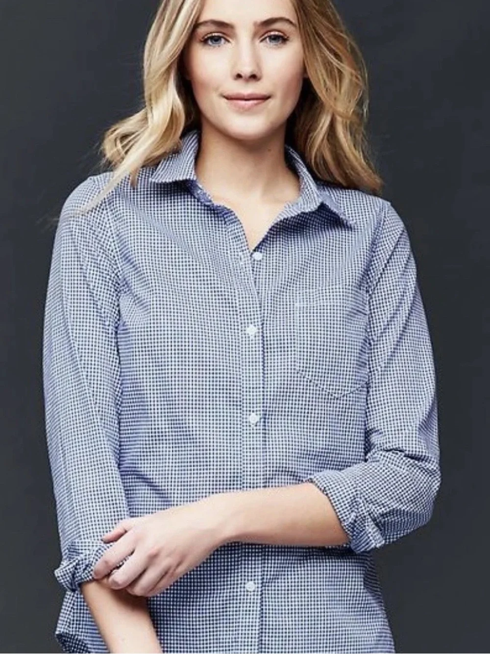 GAP Blue Gingham Plaid Shrunken Boyfriend Button Down Shirt M